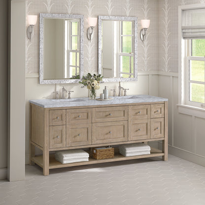 James Martin - Breckenridge 72" Double Vanity, Whitewashed Oak w/ 3 CM Carrara White Marble Top - 330-V72-WWO-3CAR view 4
