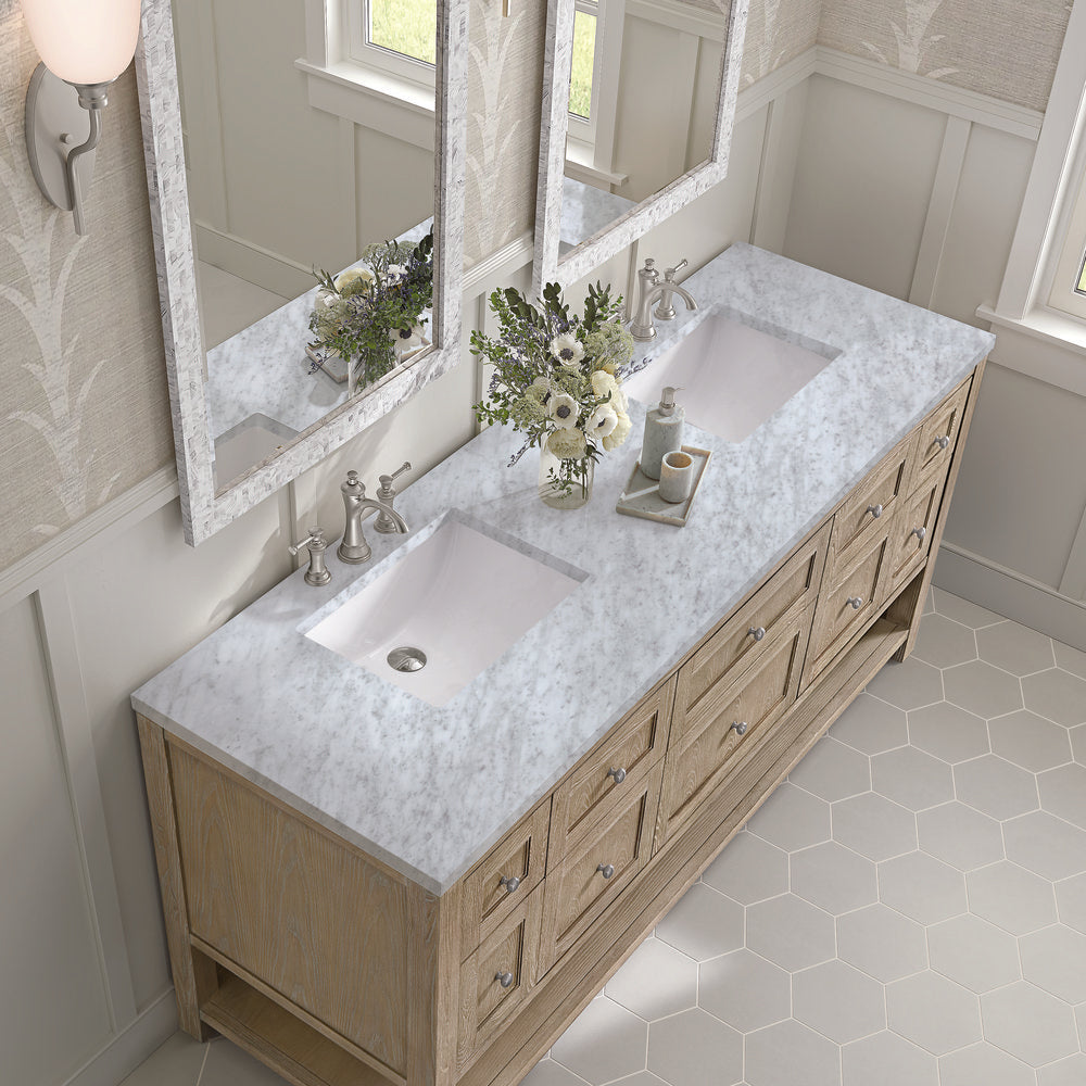 James Martin - Breckenridge 72" Double Vanity, Whitewashed Oak w/ 3 CM Carrara White Marble Top - 330-V72-WWO-3CAR view 7