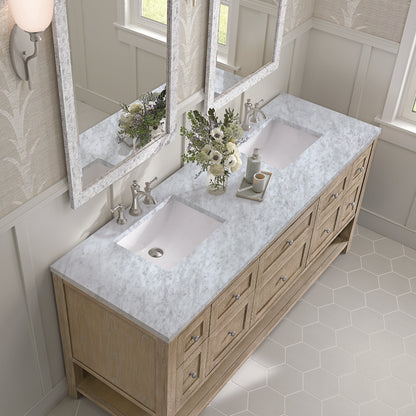 James Martin - Breckenridge 72" Double Vanity, Whitewashed Oak w/ 3 CM Carrara White Marble Top - 330-V72-WWO-3CAR view 7
