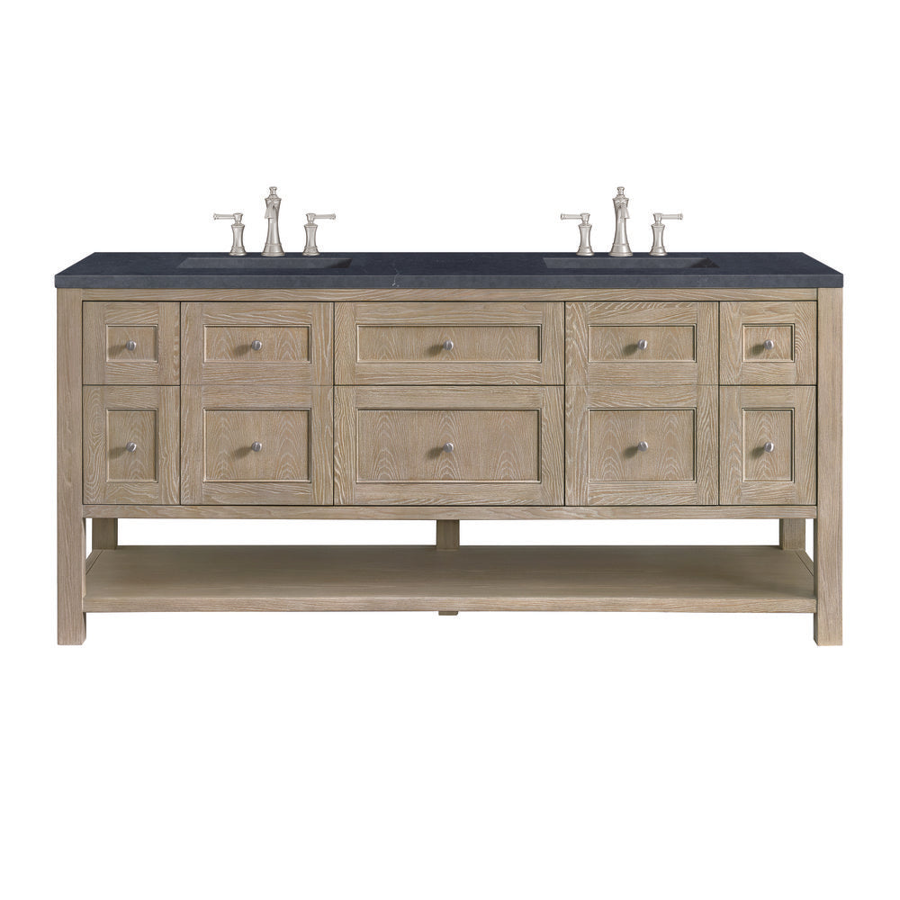 James Martin - Breckenridge 72" Double Vanity, Whitewashed Oak w/ 3 CM Charcoal Soapstone Silestone Top - 330-V72-WWO-3CSP view 1