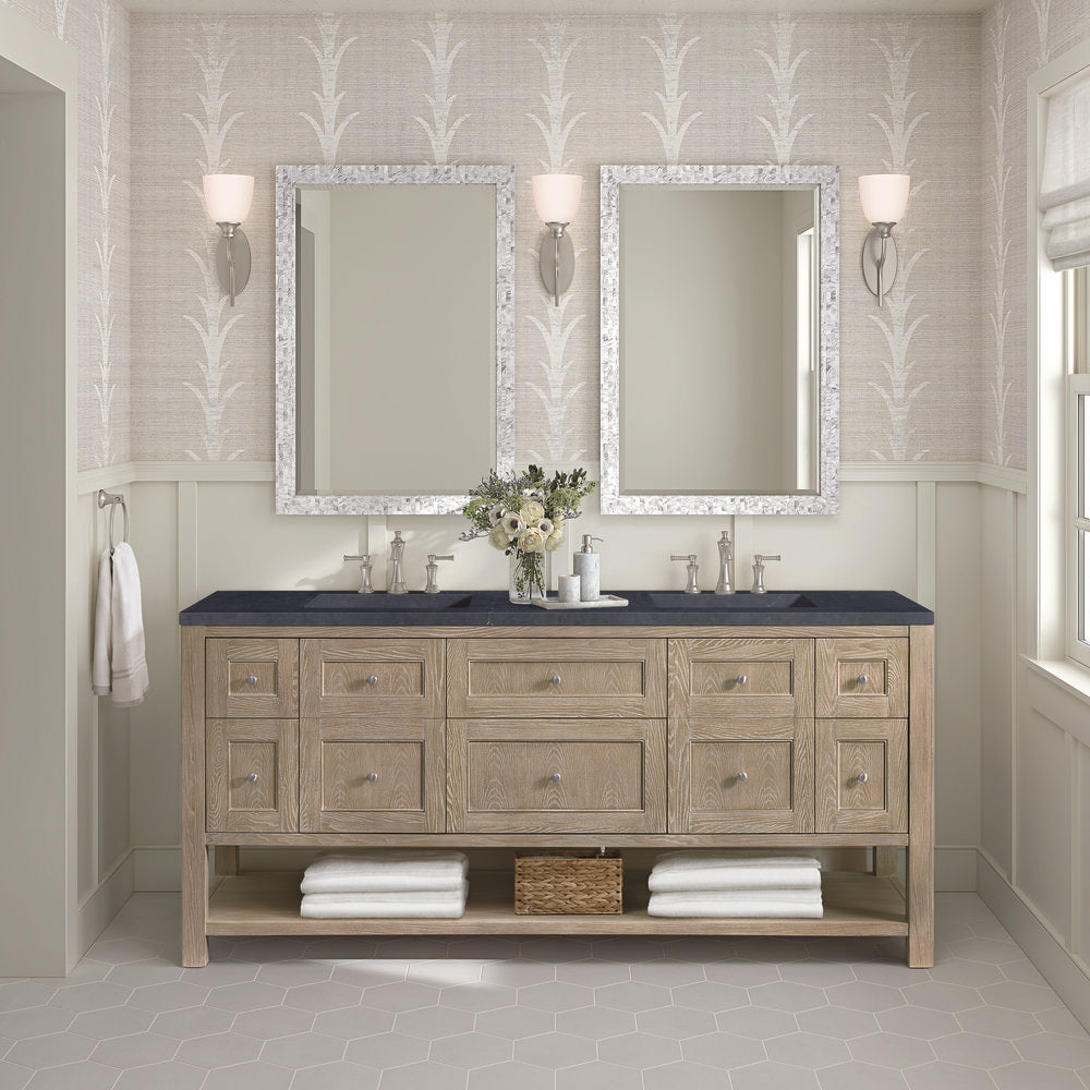 James Martin - Breckenridge 72" Double Vanity, Whitewashed Oak w/ 3 CM Charcoal Soapstone Silestone Top - 330-V72-WWO-3CSP view 3