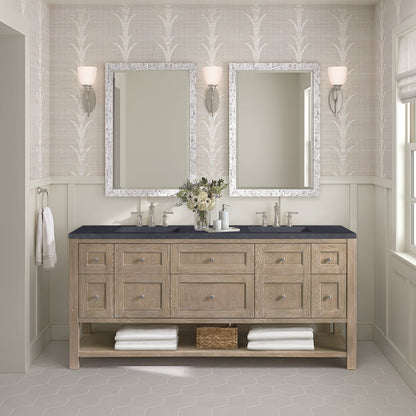 James Martin - Breckenridge 72" Double Vanity, Whitewashed Oak w/ 3 CM Charcoal Soapstone Silestone Top - 330-V72-WWO-3CSP view 3