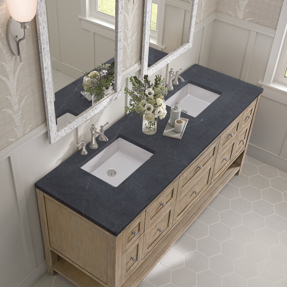 James Martin - Breckenridge 72" Double Vanity, Whitewashed Oak w/ 3 CM Charcoal Soapstone Silestone Top - 330-V72-WWO-3CSP view 7
