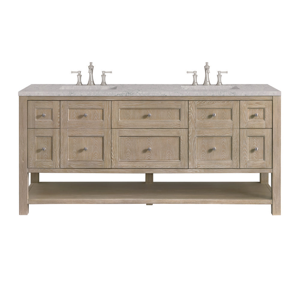 James Martin - Breckenridge 72" Double Vanity, Whitewashed Oak w/ 3 CM Eternal Jasmine Pearl Silestone Top - 330-V72-WWO-3EJP view 1