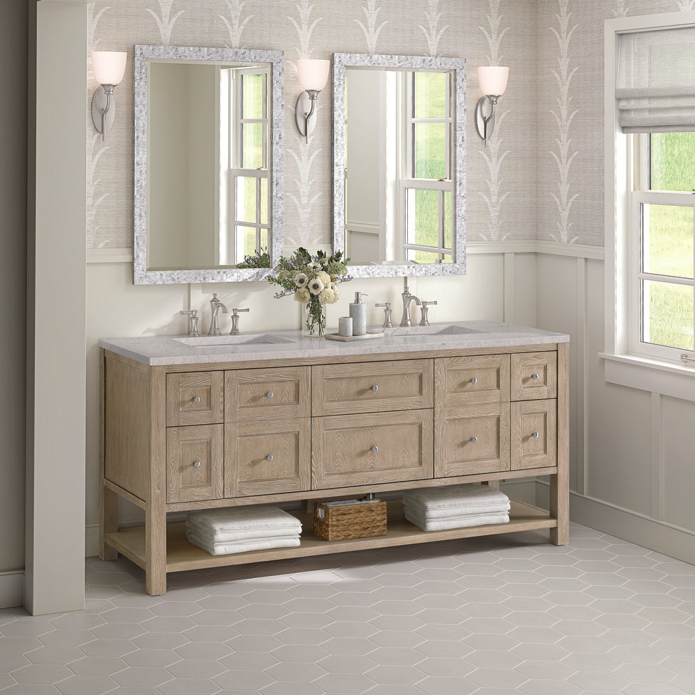 James Martin - Breckenridge 72" Double Vanity, Whitewashed Oak w/ 3 CM Eternal Jasmine Pearl Silestone Top - 330-V72-WWO-3EJP view 4
