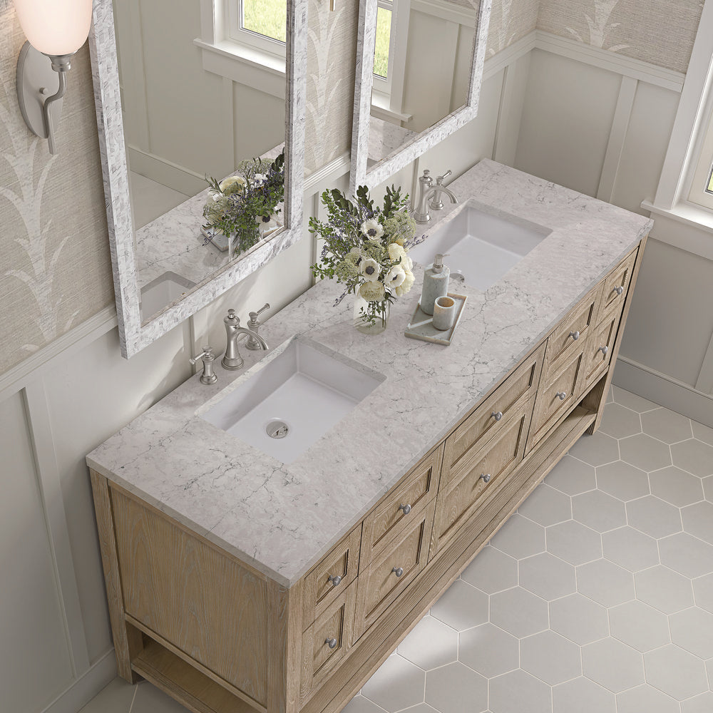James Martin - Breckenridge 72" Double Vanity, Whitewashed Oak w/ 3 CM Eternal Jasmine Pearl Silestone Top - 330-V72-WWO-3EJP view 7