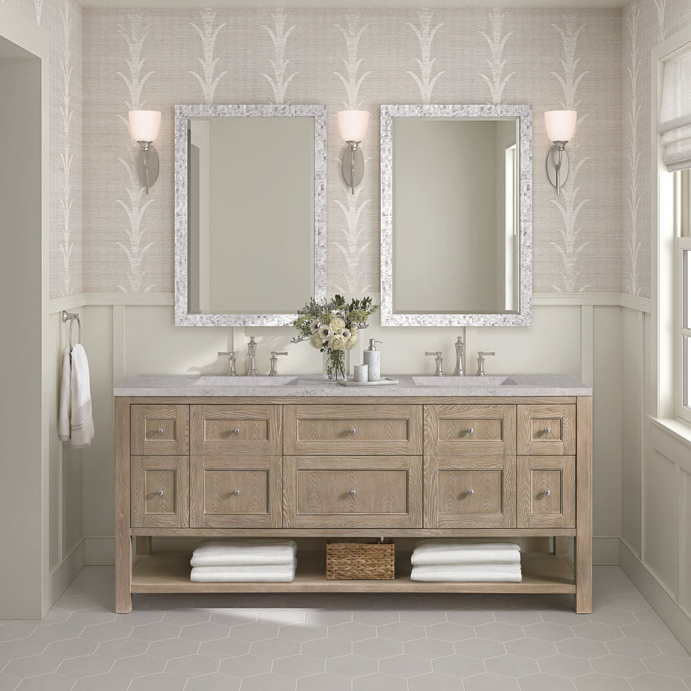 James Martin - Breckenridge 72" Double Vanity, Whitewashed Oak w/ 3 CM Eternal Jasmine Pearl Silestone Top w/FreePower Wireless Charger - 330-V72-WWO-FEJP view 4