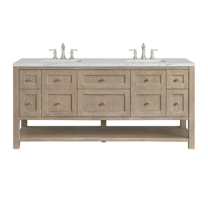 James Martin - Breckenridge 72" Double Vanity, Whitewashed Oak w/ 3 CM Ethereal Noctis Silestone Top - 330-V72-WWO-3ENC view 1