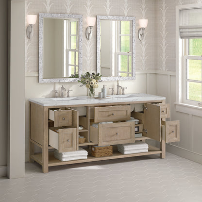 James Martin - Breckenridge 72" Double Vanity, Whitewashed Oak w/ 3 CM Ethereal Noctis Silestone Top - 330-V72-WWO-3ENC view 5