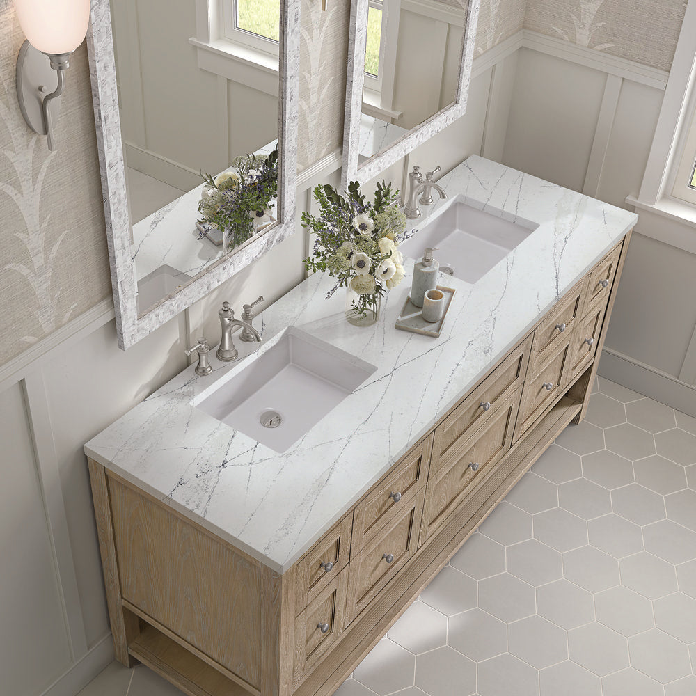 James Martin - Breckenridge 72" Double Vanity, Whitewashed Oak w/ 3 CM Ethereal Noctis Silestone Top - 330-V72-WWO-3ENC view 7