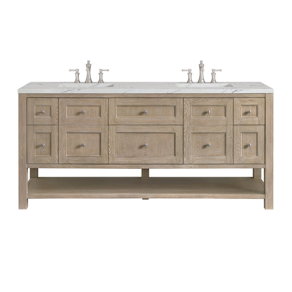 James Martin - Breckenridge 72" Double Vanity, Whitewashed Oak w/ 3 CM Ethereal Noctis Silestone Top w/FreePower Wireless Charger - 330-V72-WWO-FENC view 1