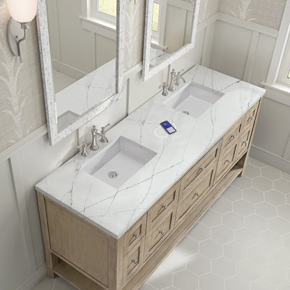 James Martin - Breckenridge 72" Double Vanity, Whitewashed Oak w/ 3 CM Ethereal Noctis Silestone Top w/FreePower Wireless Charger - 330-V72-WWO-FENC view 8