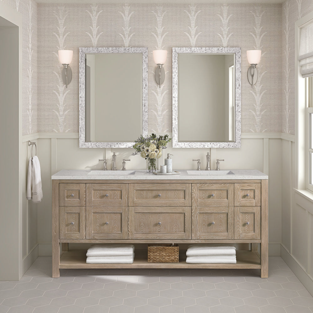 James Martin - Breckenridge 72" Double Vanity, Whitewashed Oak w/ 3 CM Lime Delight Silestone Top - 330-V72-WWO-3LDL view 3