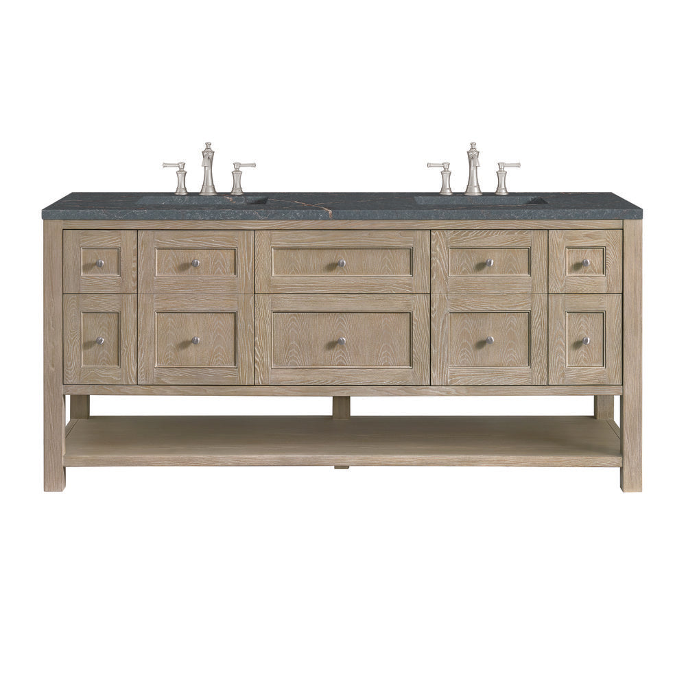 James Martin - Breckenridge 72" Double Vanity, Whitewashed Oak w/ 3 CM Parisien Bleu Silestone Top - 330-V72-WWO-3PBL view 1