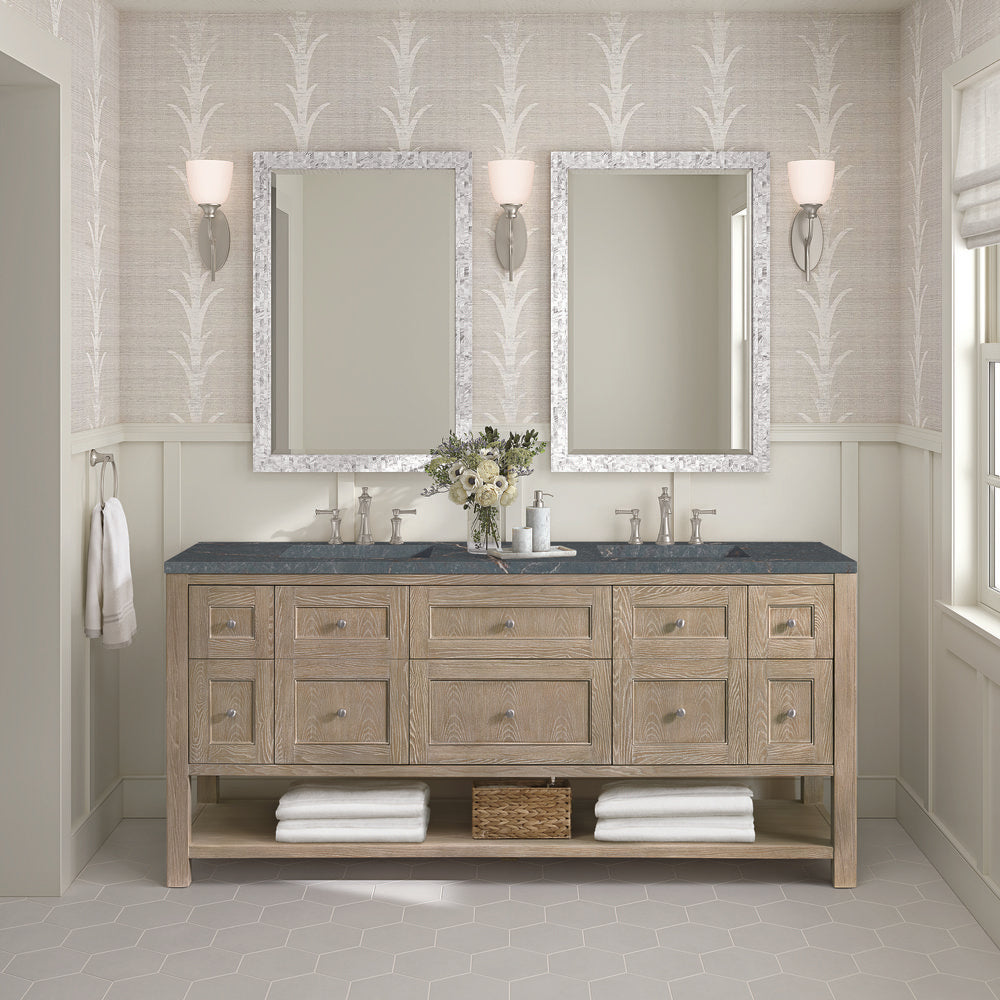 James Martin - Breckenridge 72" Double Vanity, Whitewashed Oak w/ 3 CM Parisien Bleu Silestone Top - 330-V72-WWO-3PBL view 3