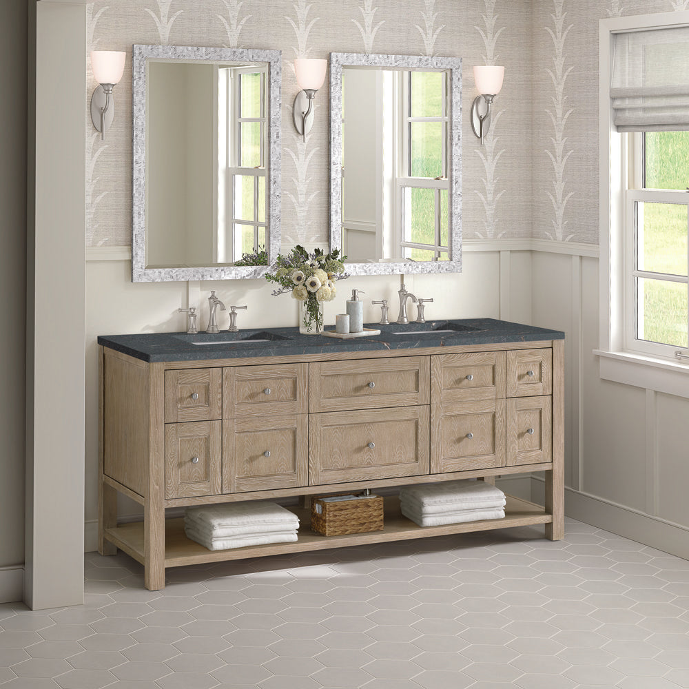 James Martin - Breckenridge 72" Double Vanity, Whitewashed Oak w/ 3 CM Parisien Bleu Silestone Top - 330-V72-WWO-3PBL view 4