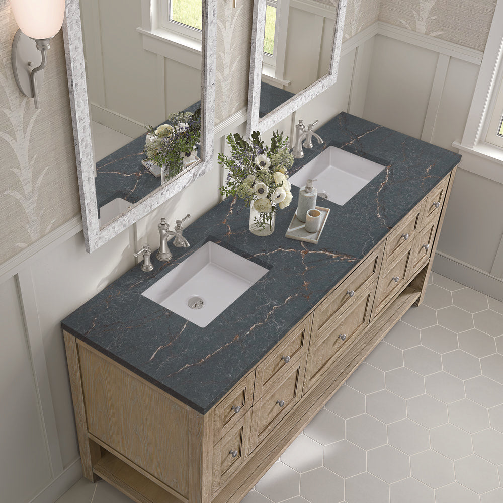 James Martin - Breckenridge 72" Double Vanity, Whitewashed Oak w/ 3 CM Parisien Bleu Silestone Top - 330-V72-WWO-3PBL view 7