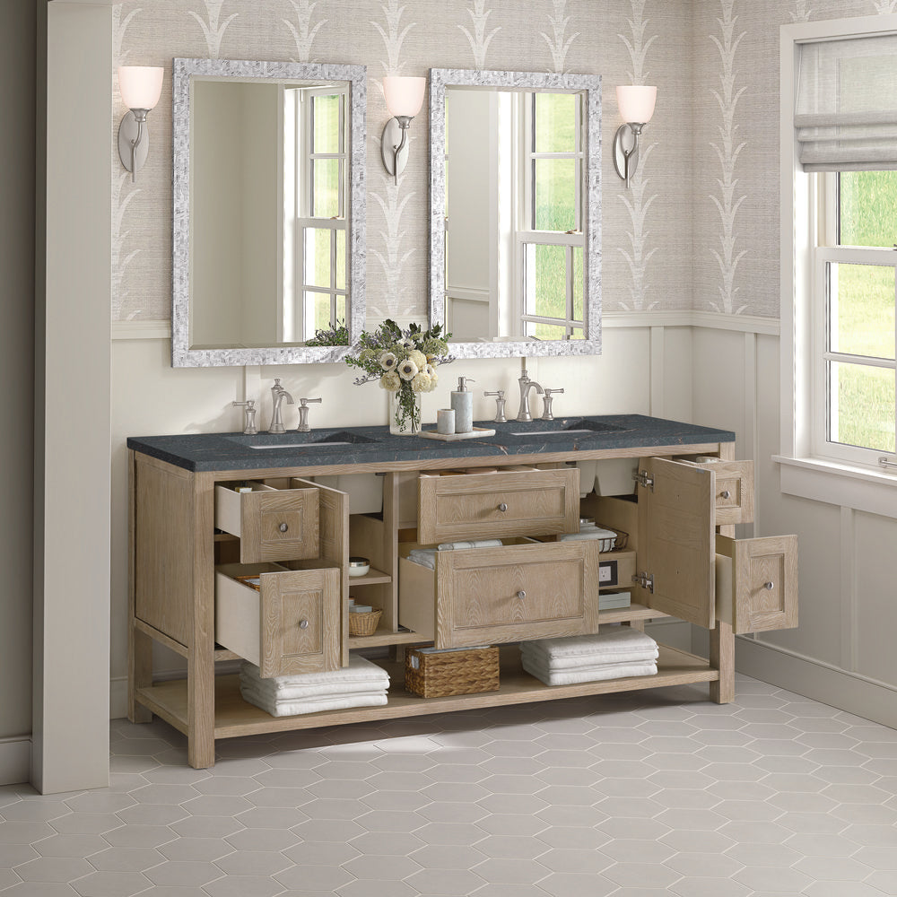 James Martin - Breckenridge 72" Double Vanity, Whitewashed Oak w/ 3 CM Parisien Bleu Silestone Top w/FreePower Wireless Charger - 330-V72-WWO-FPBL view 6
