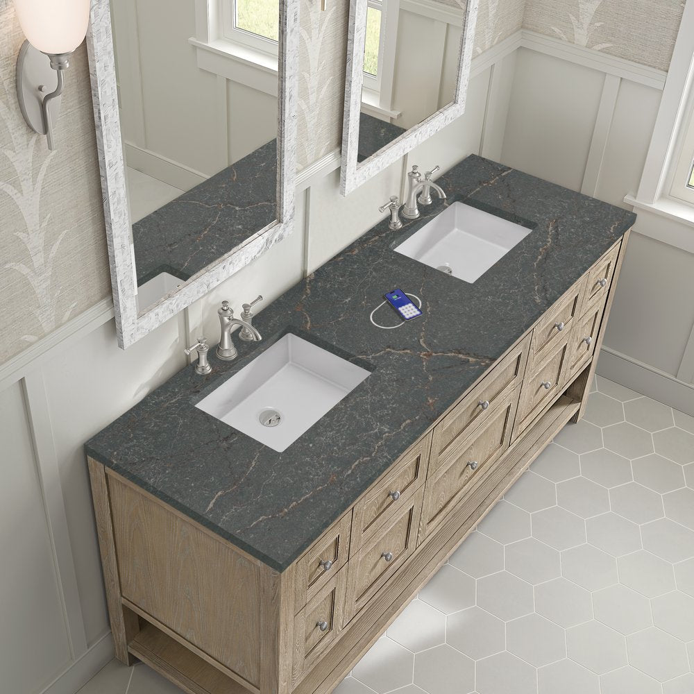 James Martin - Breckenridge 72" Double Vanity, Whitewashed Oak w/ 3 CM Parisien Bleu Silestone Top w/FreePower Wireless Charger - 330-V72-WWO-FPBL view 8