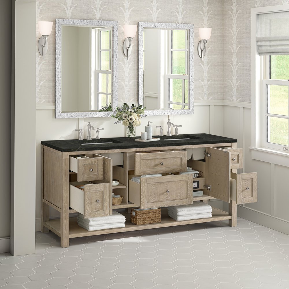 James Martin - Breckenridge 72" Double Vanity, Whitewashed Oak, w/ 3 CM Phantome Eclos Top - 330-V72-WWO-3PHT view 5