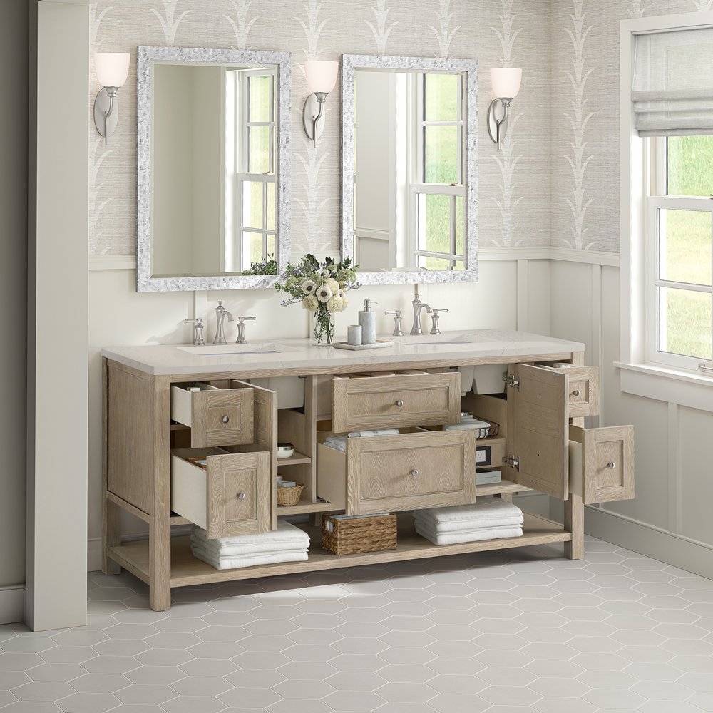 James Martin - Breckenridge 72" Double Vanity, Whitewashed Oak, w/ 3 CM Siberian Silestone Top - 330-V72-WWO-3SFR view 5
