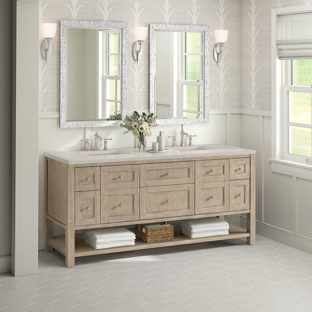 James Martin - Breckenridge 72" Double Vanity, Whitewashed Oak, w/ 3 CM Siberian Silestone Top w/FreePower Wireless Charger - 330-V72-WWO-FSFR view 4