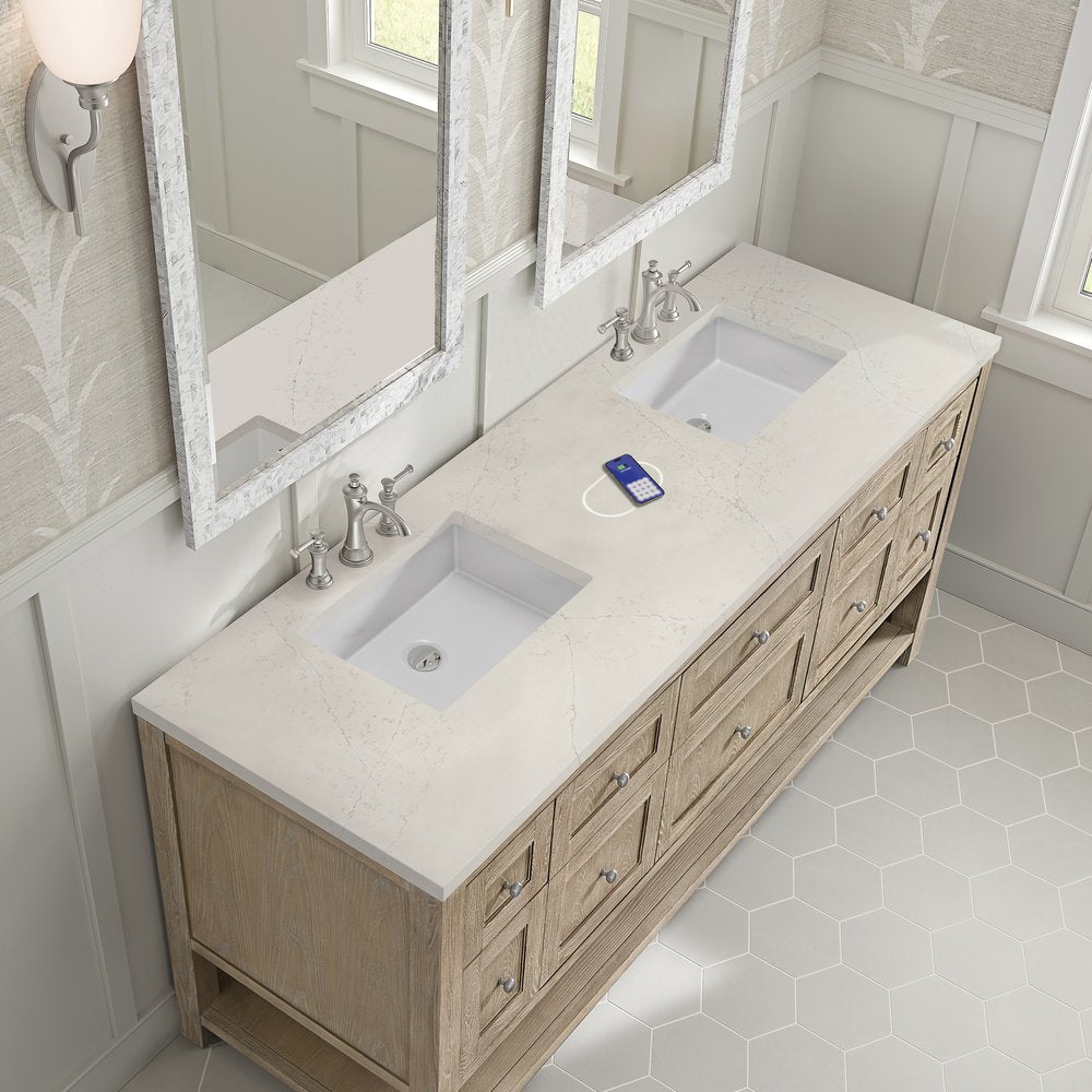 James Martin - Breckenridge 72" Double Vanity, Whitewashed Oak, w/ 3 CM Siberian Silestone Top w/FreePower Wireless Charger - 330-V72-WWO-FSFR view 7