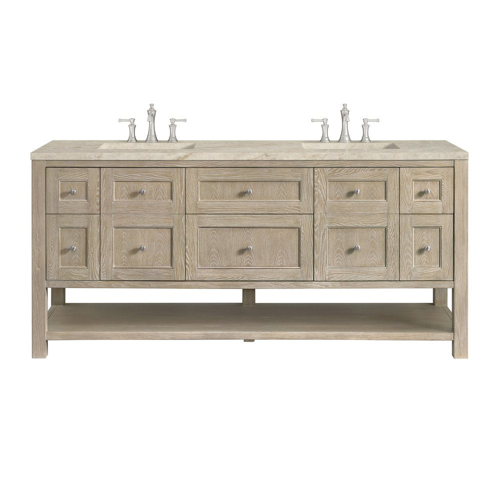 James Martin - Breckenridge 72" Double Vanity, Whitewashed Oak, w/ 3 CM Tajnar Eclos Top w/FreePower Wireless Charger - 330-V72-WWO-FTJR view 1