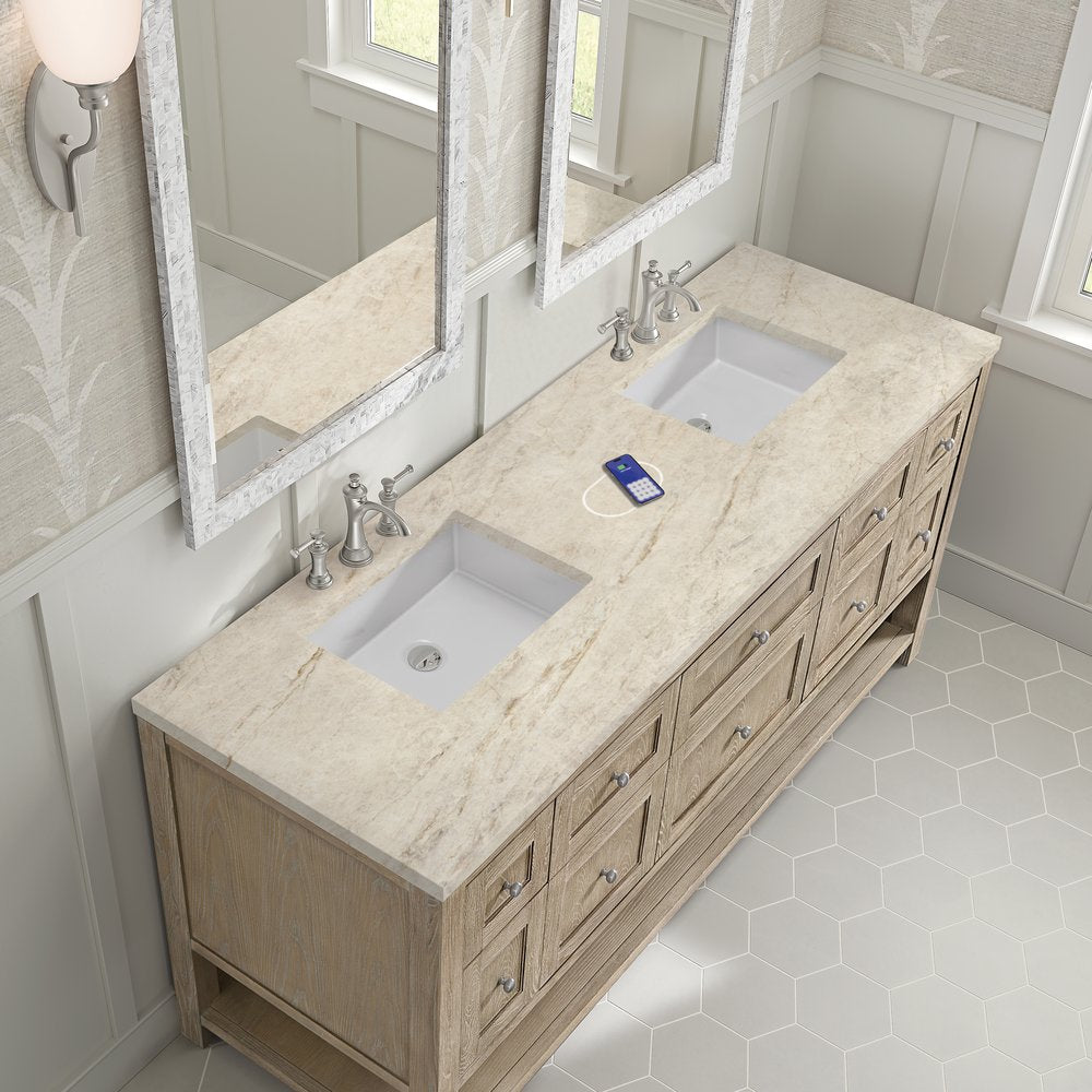 James Martin - Breckenridge 72" Double Vanity, Whitewashed Oak, w/ 3 CM Tajnar Eclos Top w/FreePower Wireless Charger - 330-V72-WWO-FTJR view 7