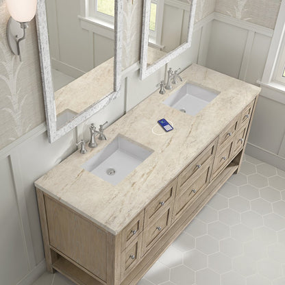 James Martin - Breckenridge 72" Double Vanity, Whitewashed Oak, w/ 3 CM Tajnar Eclos Top w/FreePower Wireless Charger - 330-V72-WWO-FTJR view 7