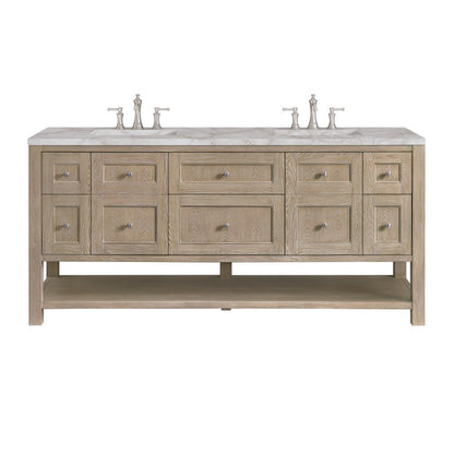 James Martin - Breckenridge 72" Double Vanity, Whitewashed Oak w/ 3 CM Victorian Silver Silestone Top - 330-V72-WWO-3VSL view 1