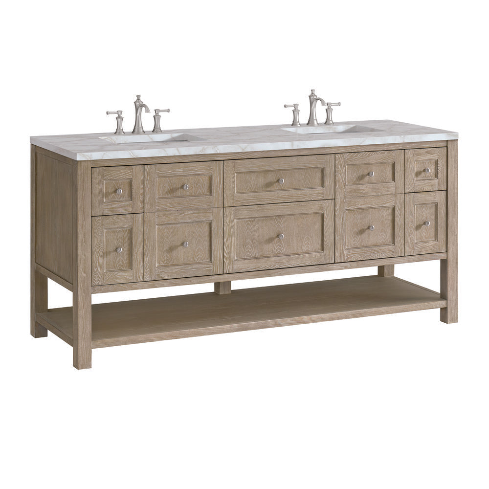 James Martin - Breckenridge 72" Double Vanity, Whitewashed Oak w/ 3 CM Victorian Silver Silestone Top - 330-V72-WWO-3VSL view 10