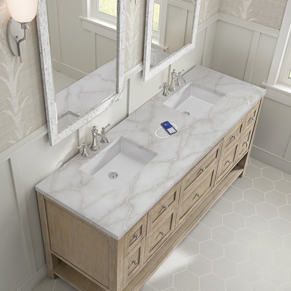 James Martin - Breckenridge 72" Double Vanity, Whitewashed Oak w/ 3 CM Victorian Silver Silestone Top w/FreePower Wireless Charger - 330-V72-WWO-FVSL view 8