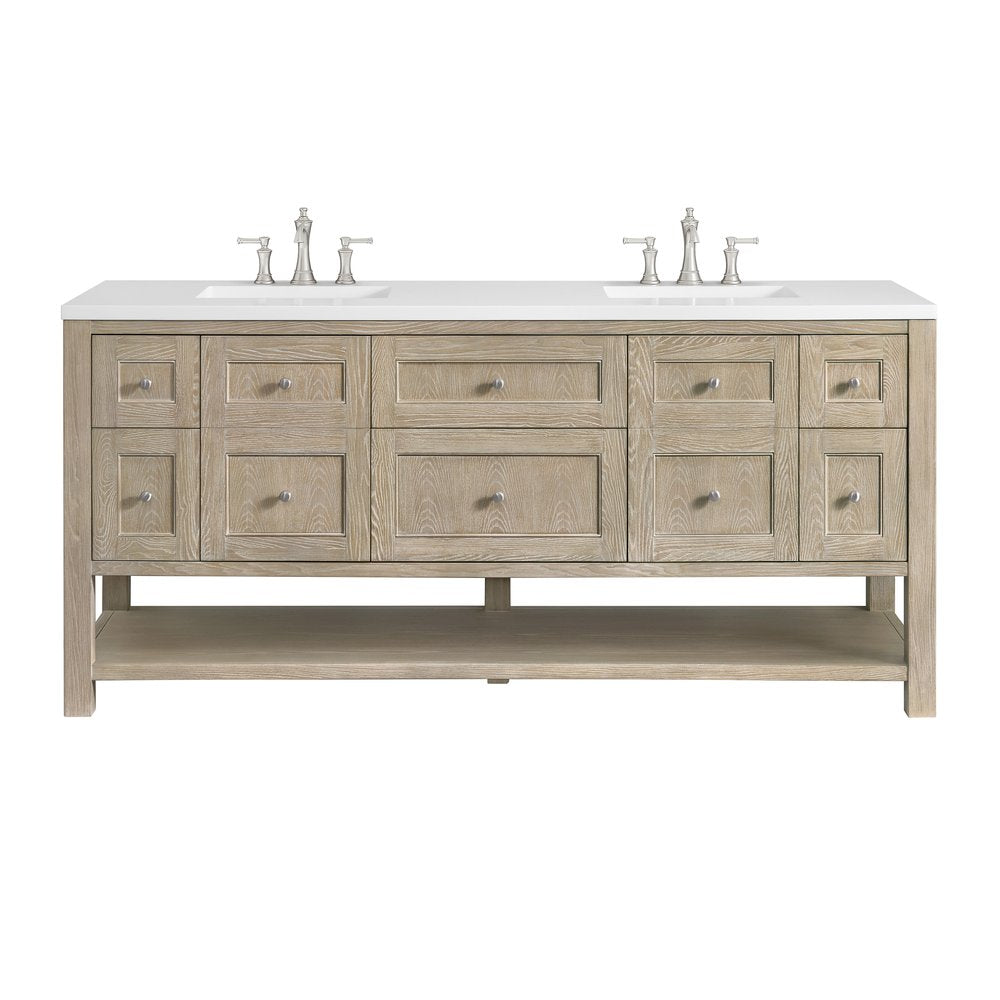 James Martin - Breckenridge 72" Double Vanity, Whitewashed Oak w/ 3 CM White Zeus Silestone Top - 330-V72-WWO-3WZ view 1
