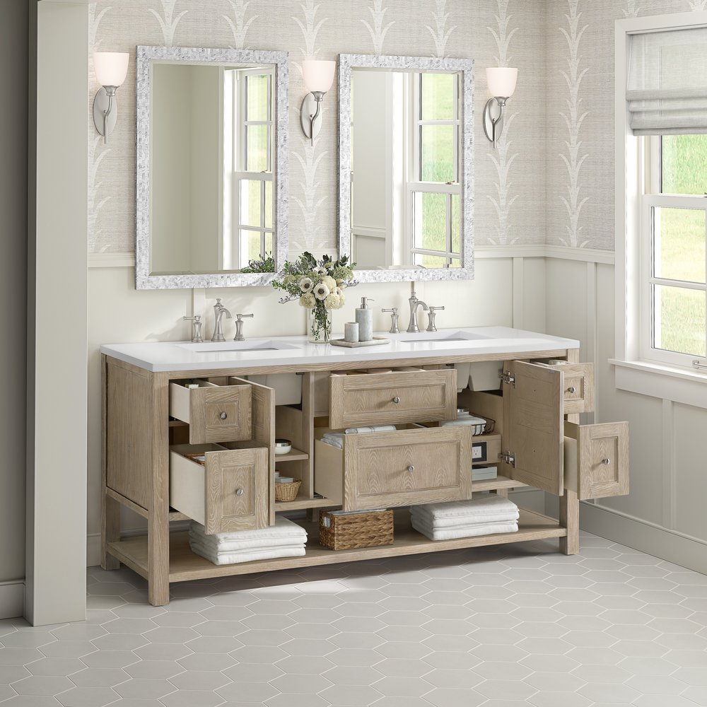 James Martin - Breckenridge 72" Double Vanity, Whitewashed Oak w/ 3 CM White Zeus Silestone Top - 330-V72-WWO-3WZ view 4