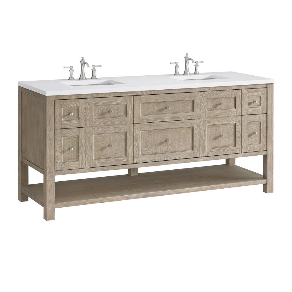 James Martin - Breckenridge 72" Double Vanity, Whitewashed Oak w/ 3 CM White Zeus Silestone Top - 330-V72-WWO-3WZ view 9