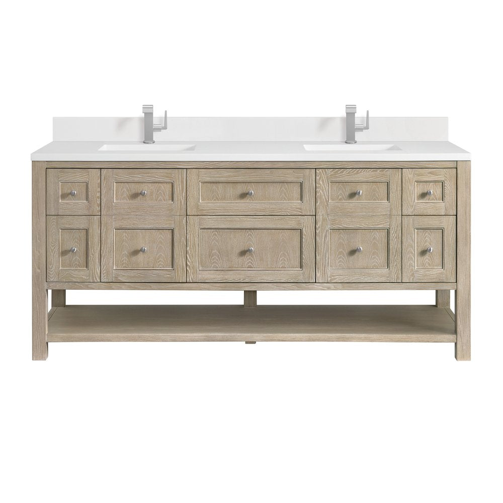 James Martin - Breckenridge 72" Double Vanity, Whitewashed Oak w/ Single Hole 3 CM White Zeus Silestone Top & Backsplash - 330-V72-WWO-1WZ view 1