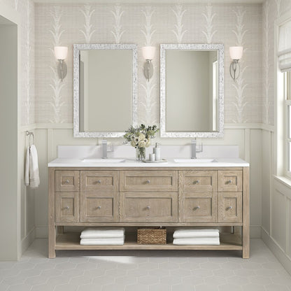 James Martin - Breckenridge 72" Double Vanity, Whitewashed Oak w/ Single Hole 3 CM White Zeus Silestone Top & Backsplash - 330-V72-WWO-1WZ view 3