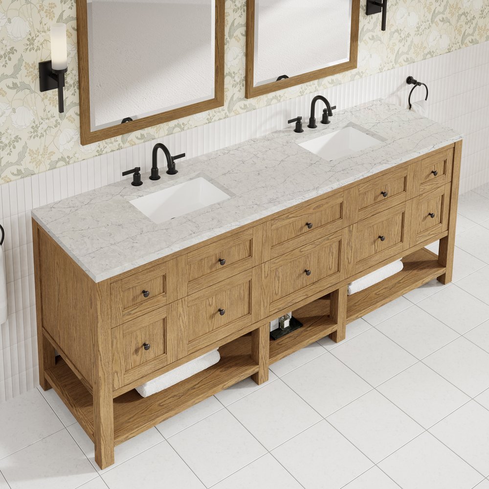 James Martin - Breckenridge 84" Double Vanity, Light Natural Oak w/ 3 CM Eternal Jasmine Pearl Top - 330-V84-LNO-3EJP view 6