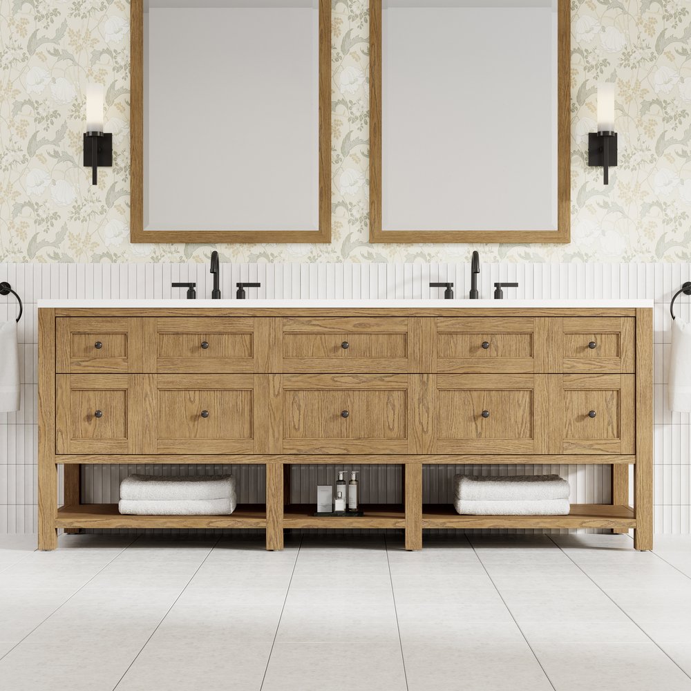 James Martin - Breckenridge 84" Double Vanity, Light Natural Oak w/ 3 CM White Zeus Top - 330-V84-LNO-3WZ view 4