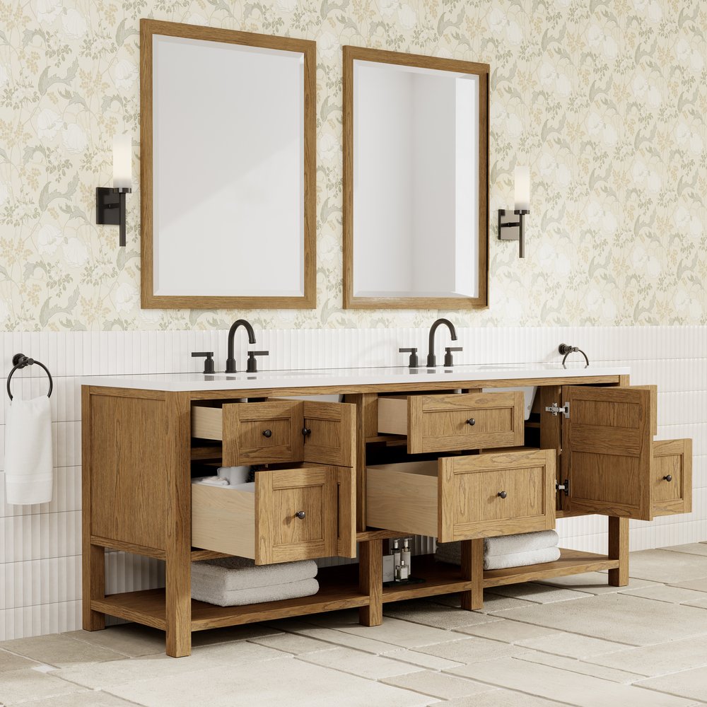 James Martin - Breckenridge 84" Double Vanity, Light Natural Oak w/ 3 CM White Zeus Top - 330-V84-LNO-3WZ view 6