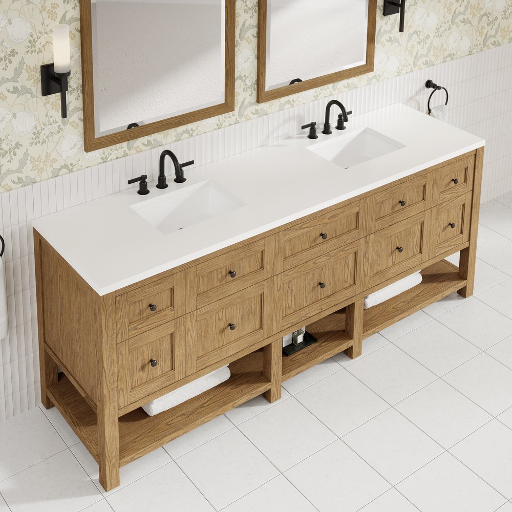 James Martin - Breckenridge 84" Double Vanity, Light Natural Oak w/ 3 CM White Zeus Top - 330-V84-LNO-3WZ view 9
