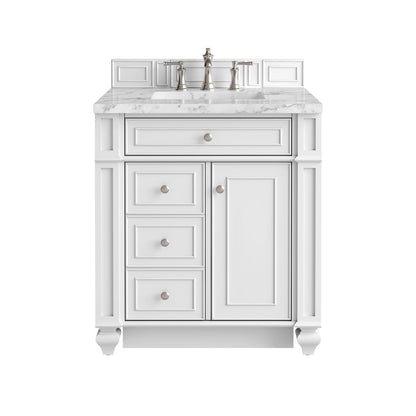 James Martin - Bristol 30" Single Vanity, Bright White w/ 3 CM Carrara Marble Top - 157-V30-BW-3CAR view 1