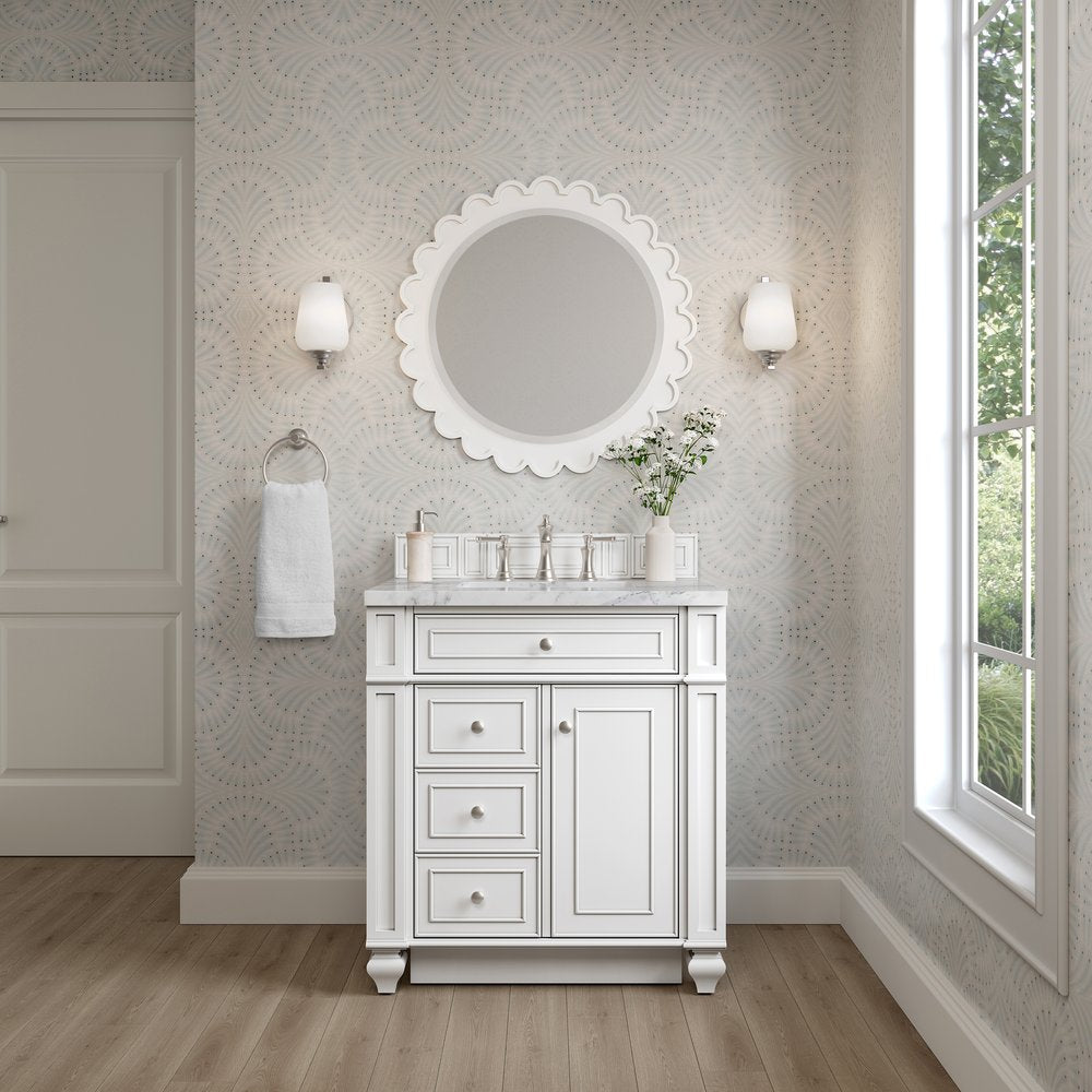James Martin - Bristol 30" Single Vanity, Bright White w/ 3 CM Carrara Marble Top - 157-V30-BW-3CAR view 2