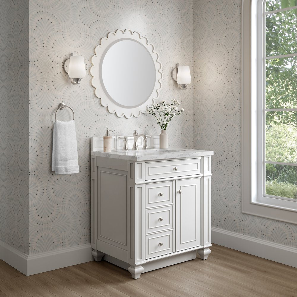 James Martin - Bristol 30" Single Vanity, Bright White w/ 3 CM Carrara Marble Top - 157-V30-BW-3CAR view 3