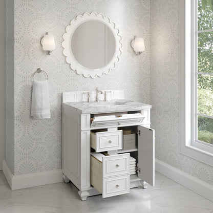 James Martin - Bristol 30" Single Vanity, Bright White w/ 3 CM Carrara Marble Top - 157-V30-BW-3CAR view 4