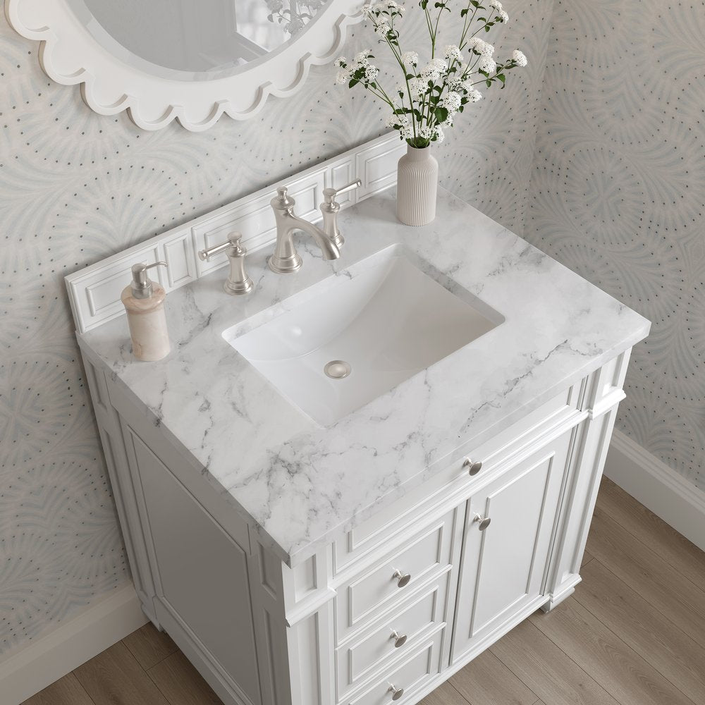 James Martin - Bristol 30" Single Vanity, Bright White w/ 3 CM Carrara Marble Top - 157-V30-BW-3CAR view 5
