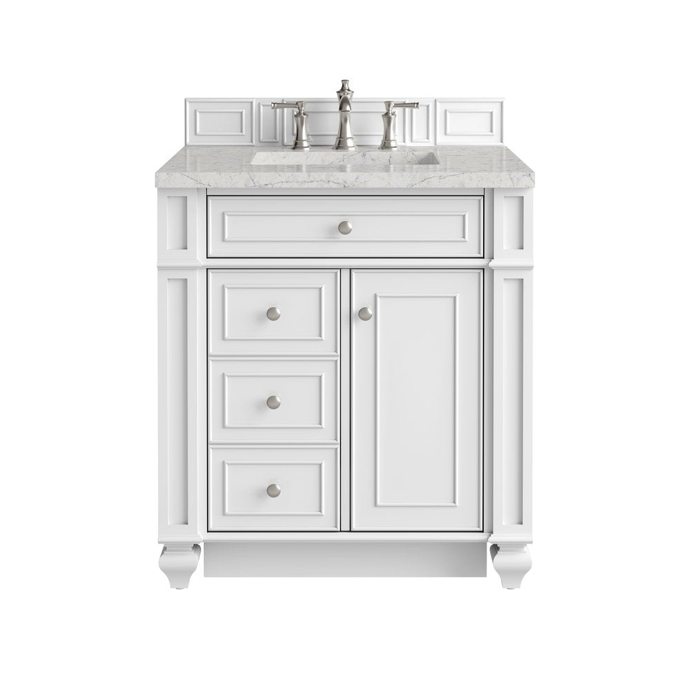 James Martin - Bristol 30" Single Vanity, Bright White w/ 3 CM Eternal Jasmine Pearl Silestone Top - 157-V30-BW-3EJP view 1