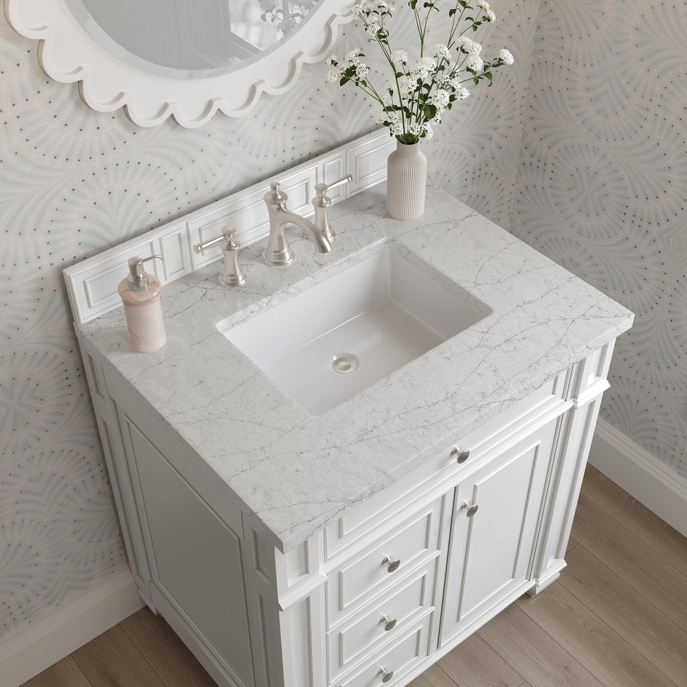 James Martin - Bristol 30" Single Vanity, Bright White w/ 3 CM Eternal Jasmine Pearl Silestone Top - 157-V30-BW-3EJP view 5