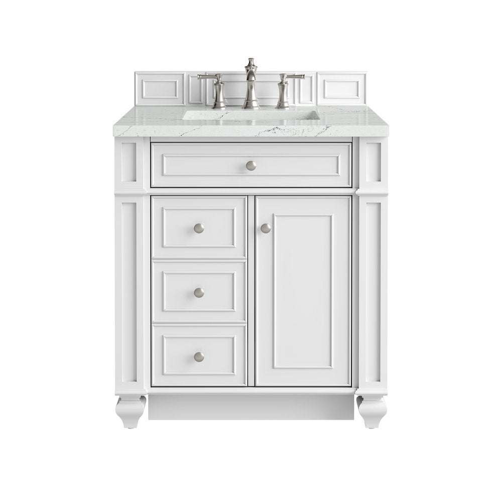 James Martin - Bristol 30" Single Vanity, Bright White w/ 3 CM Ethereal Noctis Silestone Top - 157-V30-BW-3ENC view 1
